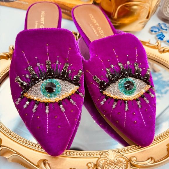 🆕 KURT GEIGER LONDON 🧿 NWOT Olive Evil Eye Mules, Purple Lyst - Picture 10 of 16